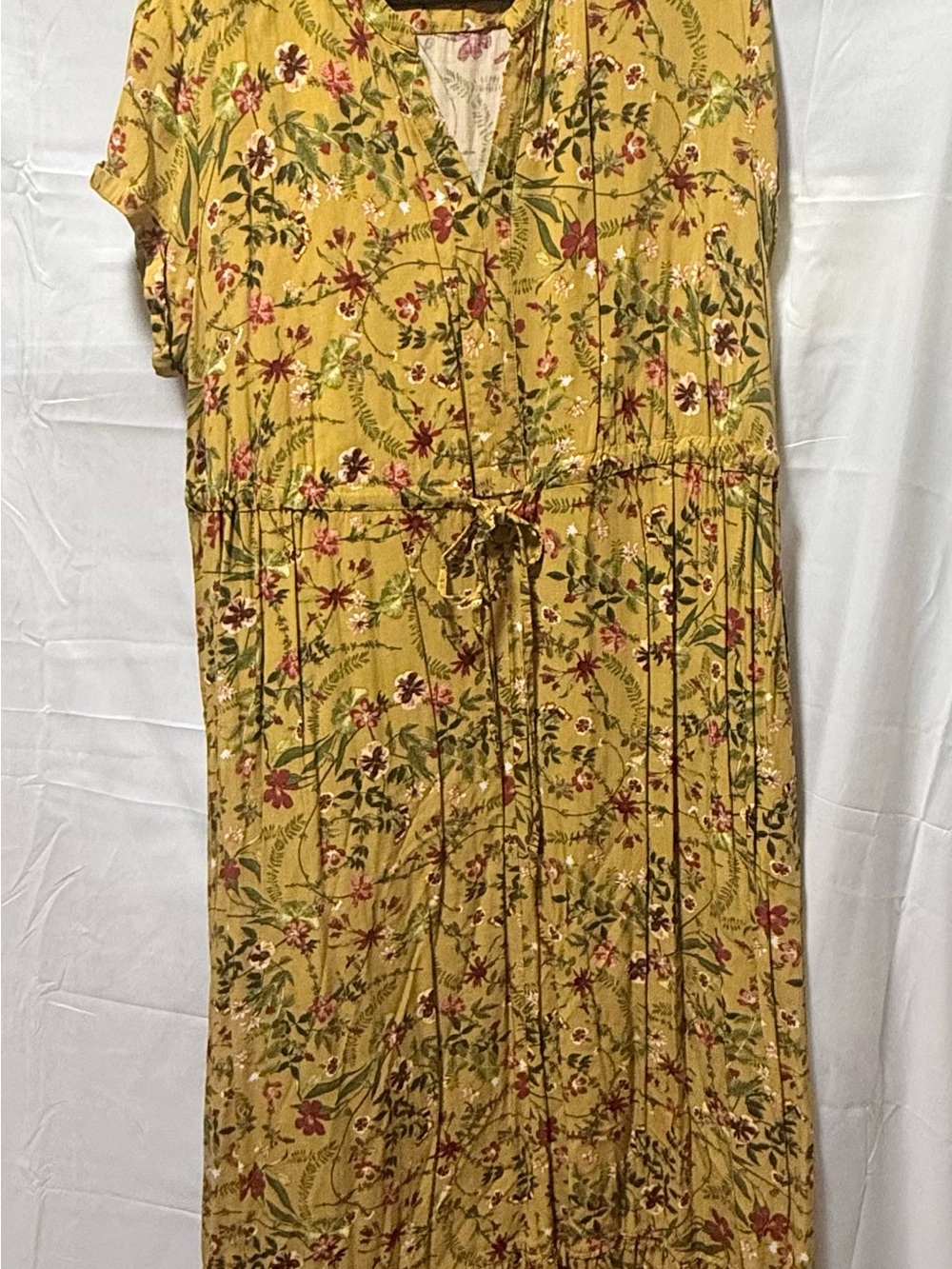 Terra & Sky 1X Mustard Floral Drawstring Maxi Dress